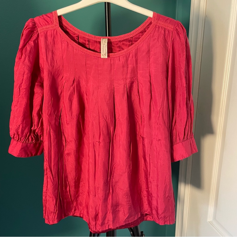 SzM 100% Silk Boho Bouse in Dark Pink.